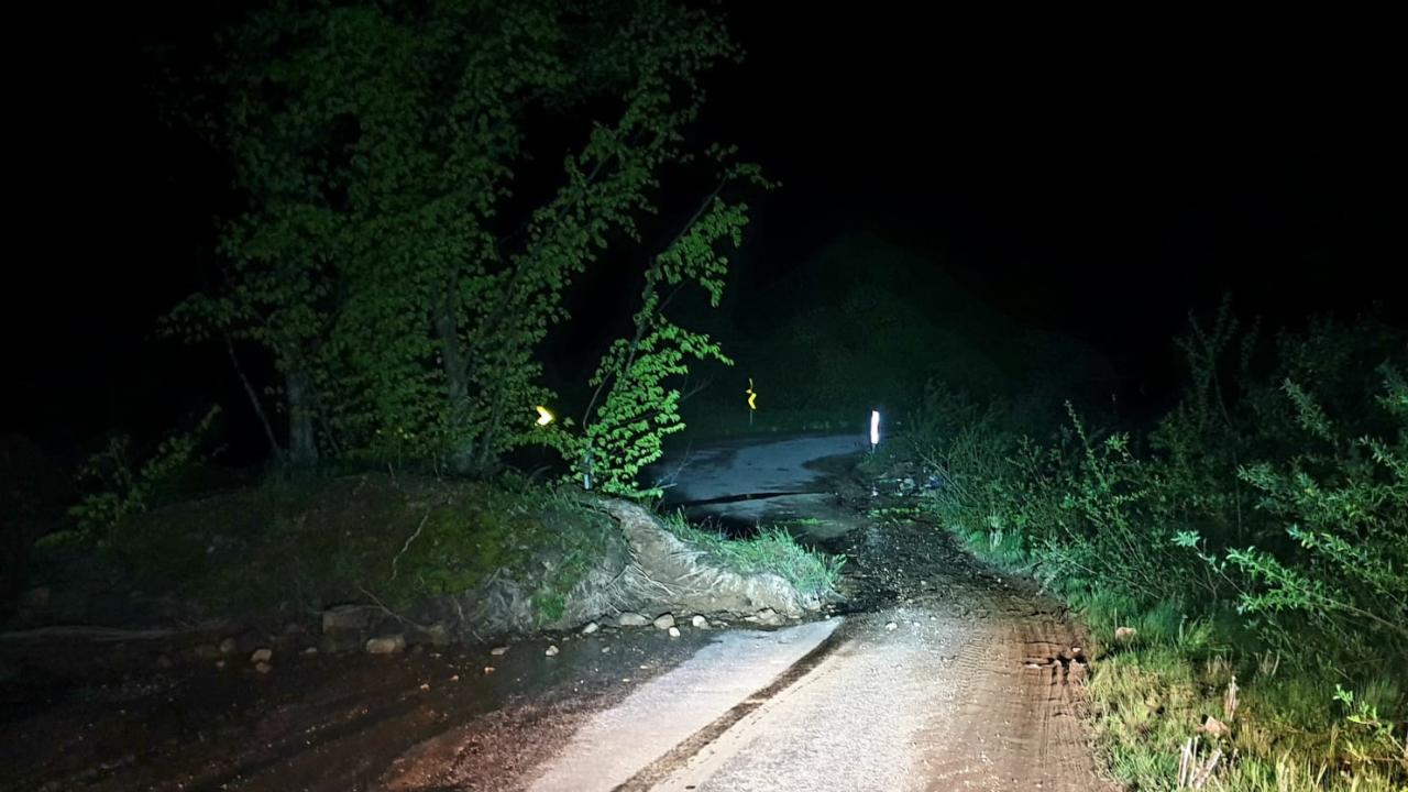 Bursa'da heyelan nedeniyle köy yoluna ağaçlar düştü