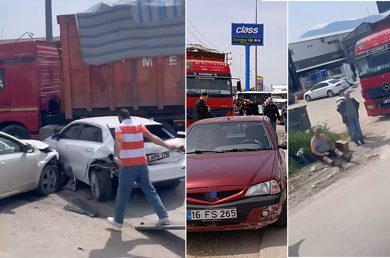 Bursa'da 3 Otomobil ve Kamyonun Karıştığı Kazada 5 Kişi Yaralandı!