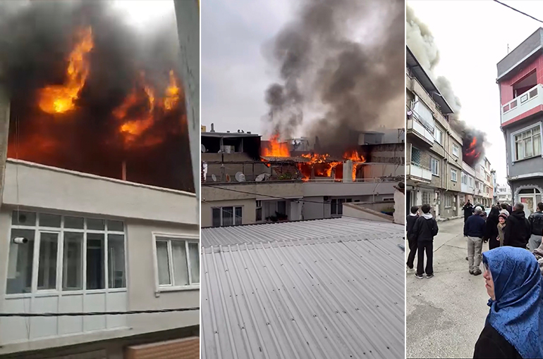 Bursa'da Binanın Çatı Katı Alevlere Teslim Oldu