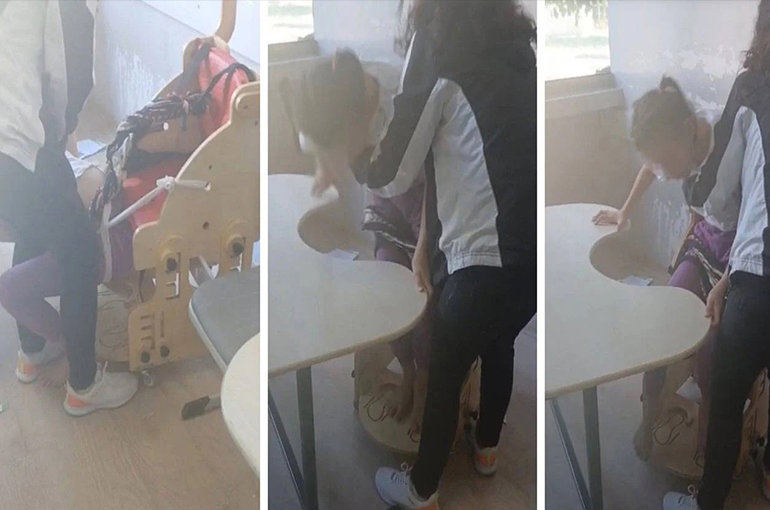 Bursa'da kan donduran görüntüler: Otizmli öğrenciler ders boyunca bağlı tutulmuş