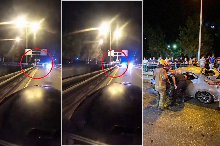 Bursa'da Kontrolden Çıkan Otomobil Bariyerlere Çarpıp Takla Attı