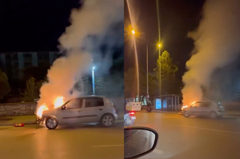 Bursa'da otomobil alevlere teslim oldu