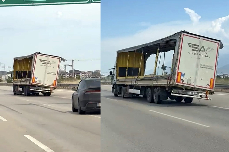 Bursa'da Tehlikeye Davetiye: Yan Yatan Dorseyle Trafiğe Çıktı