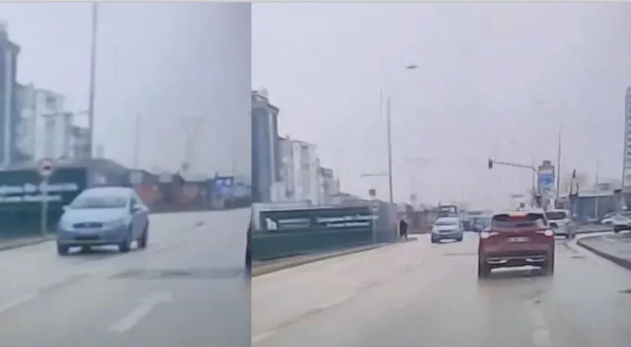 Bursa'da ters yöne giren otomobil paniğe neden oldu
