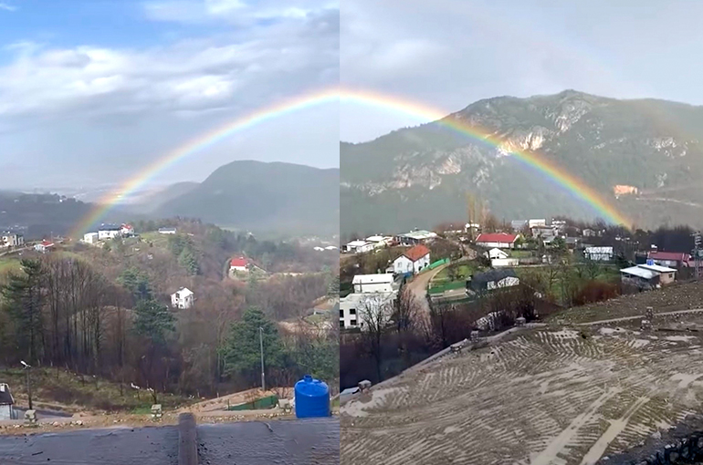 Bursa'da yağmur sonrası gökkuşağı görsel şöleni