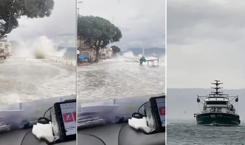 Fırtına sebebiyle kara ile deniz birleşti, tekneler battı