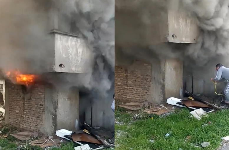 Metruk bina alev alev yandı