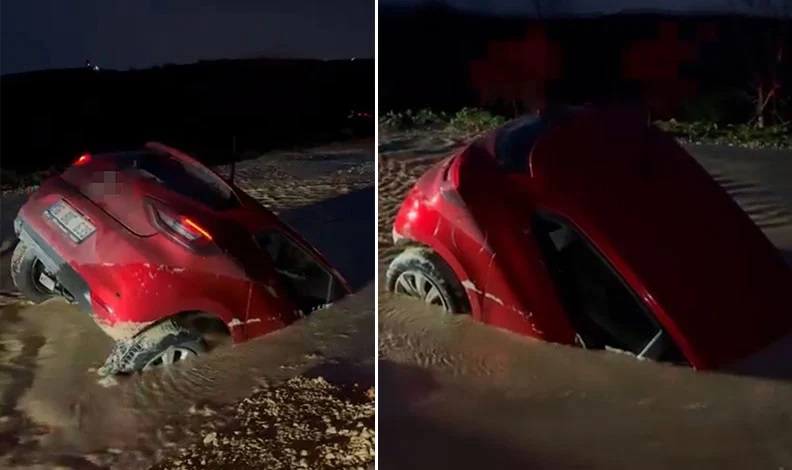Otomobil bataklığa saplandı, sürücü son anda kurtuldu