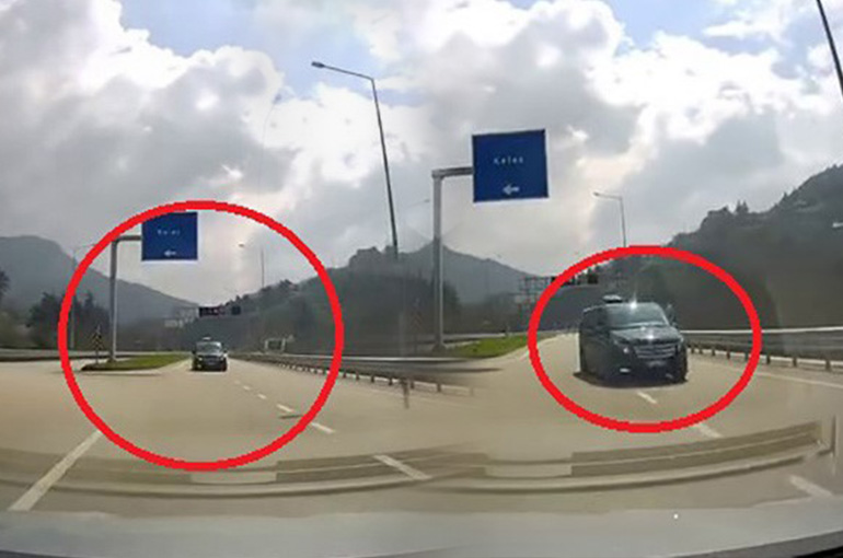 Ters yönden gelen araç faciayı böyle teğet geçti!