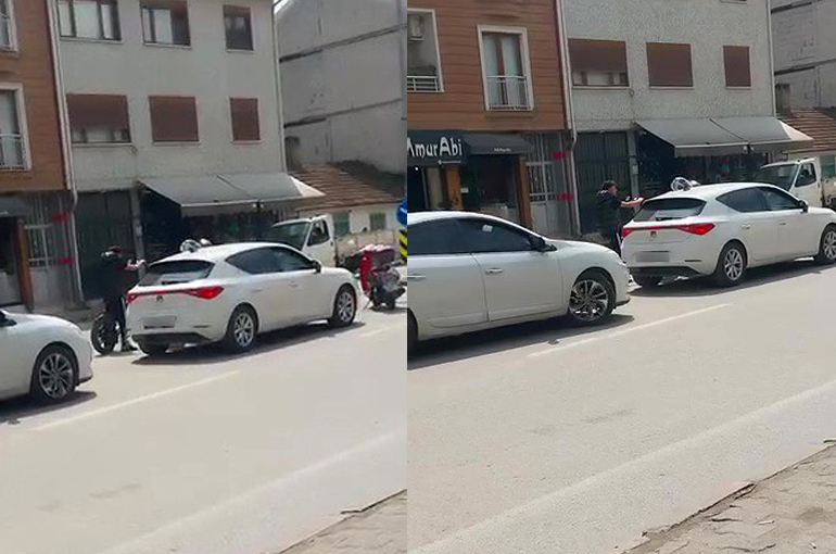 Yol verme kavgasında tansiyon yükseldi araya vatandaşlar girdi